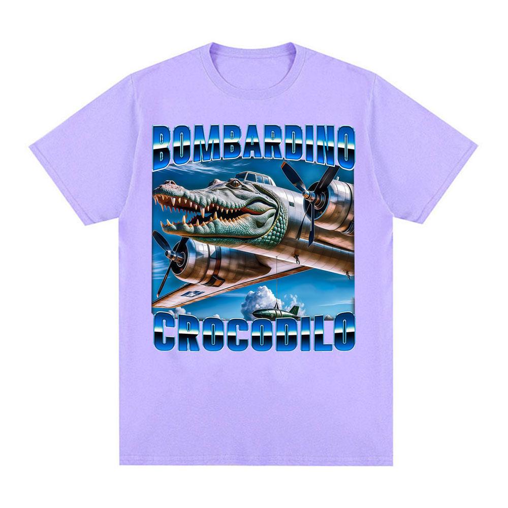 Bombardino Crocodilo Funny Crocodile Plane Bomber Meme T Shirts for Unisex Women Summer Pop Fashion Trend Oversized Cotton Tshirt