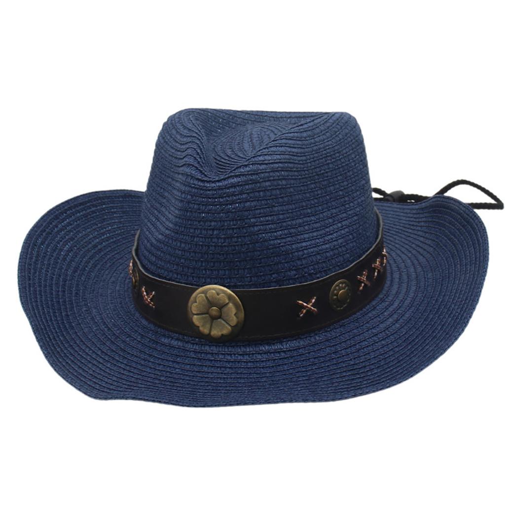 Decorative Clover Belt Jazz Hats Women Men Summer Straw Hat Beach Holiday Sun Cap Western Style Cowgirl Hat