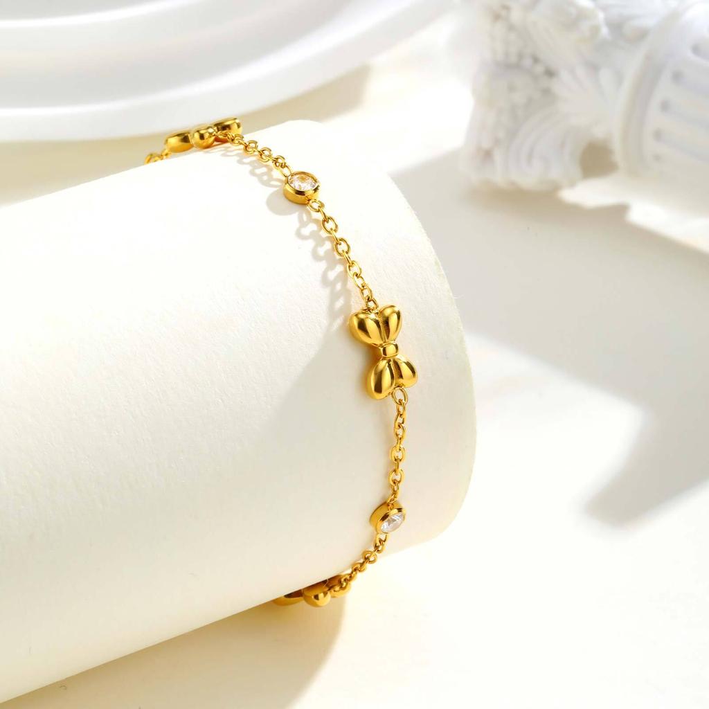 Vnox Stainless Steel Bowknot Chain Bracelet For Women With Small Zircons Trendy Family Jewelry Gift To Mom Daughter