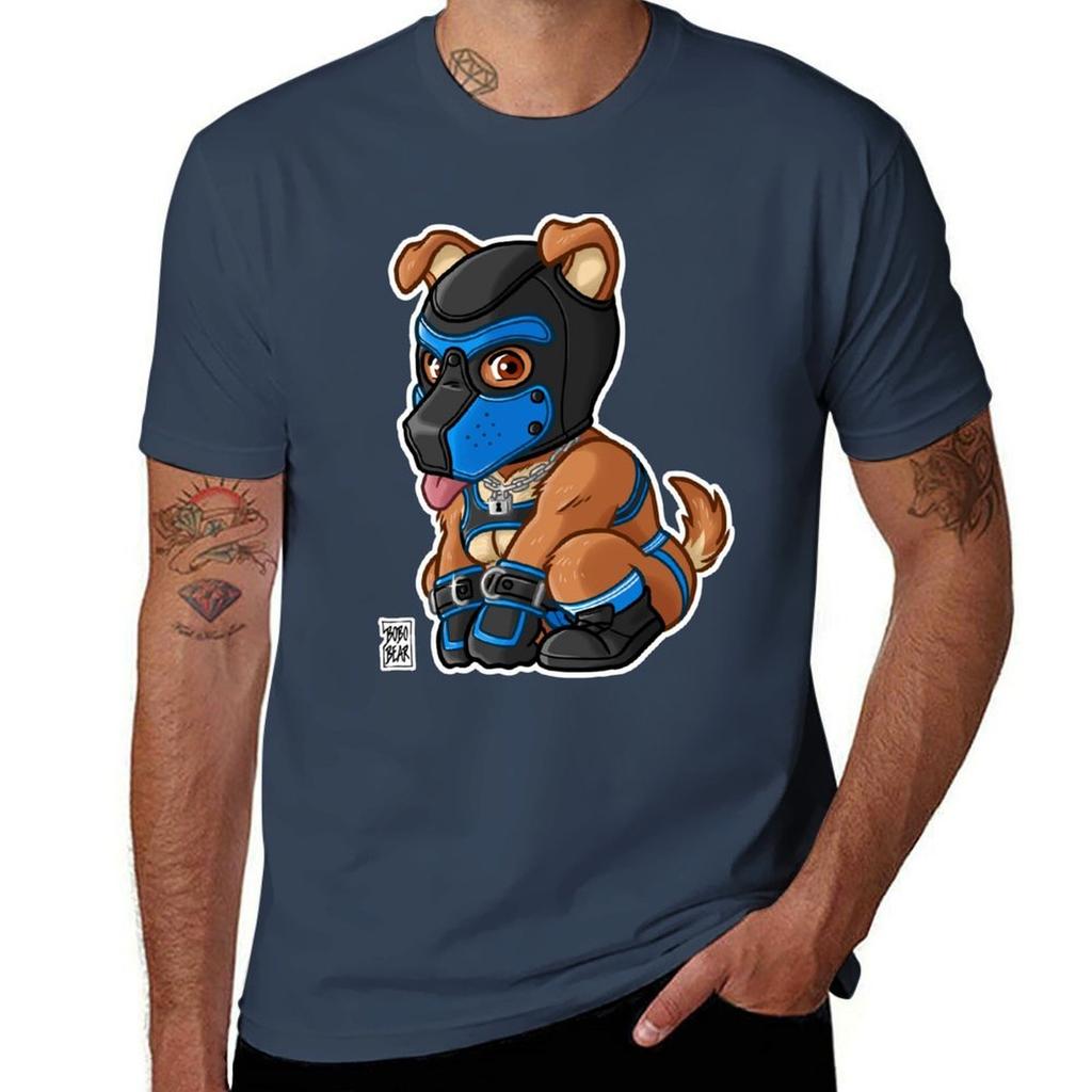 Playful Puppy Blue Mask Bearzoo Series Tshirt No Iron Casual Short Sleeve Top