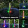 Solarbrunnen, 4 W, Vogelbad-Springbrunnenpumpe, verbesserter Springbrunnen mit Glasplatte und farbigen LED-Leuchten, 7 Düsen und 4 Halterungen