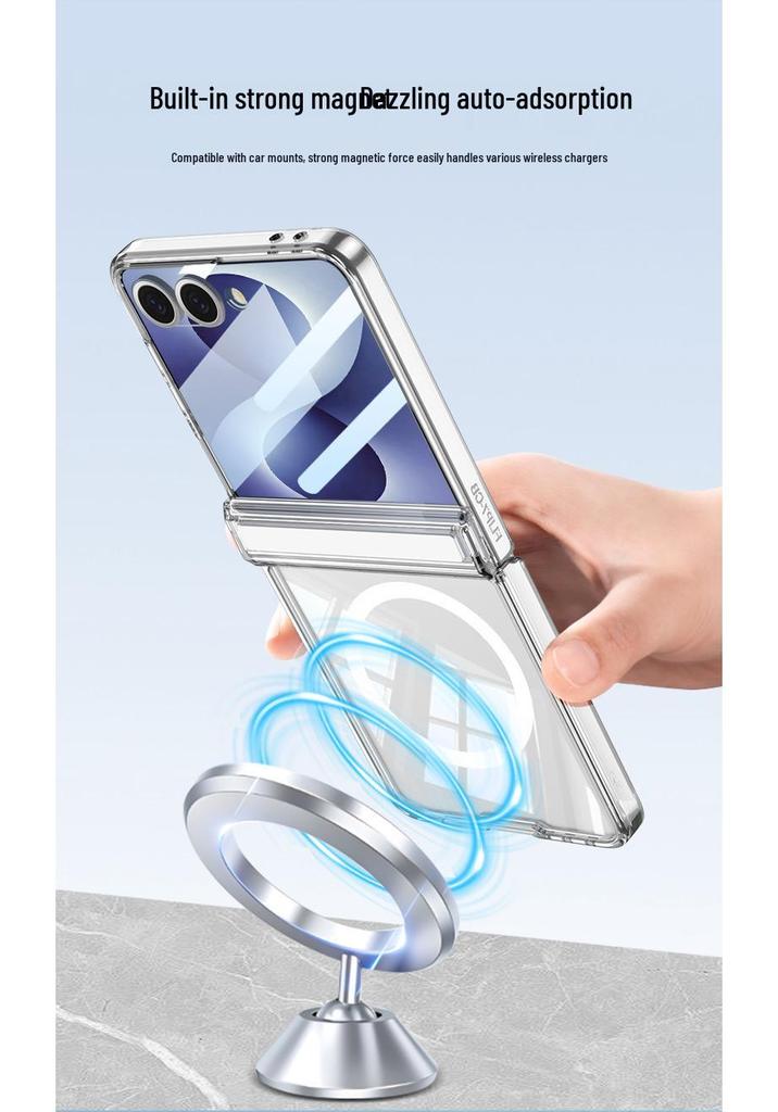 Samsung Z Flip 8 Case: Transparent, Magnetic, Wireless Charging, Soft Airbag Design, Solid Color.