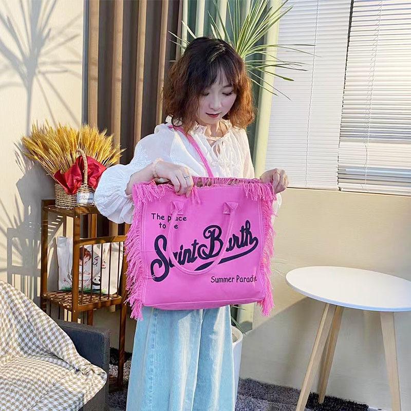 Large Capacity Canvas Tote Bag with Denim Fabric and Tassel Design for Commuting