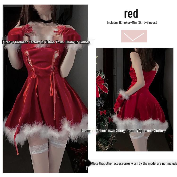 Passionate Christmas Bunny Girl Costume: Sexy Strappy Lingerie with Fluffy Sling for New Year