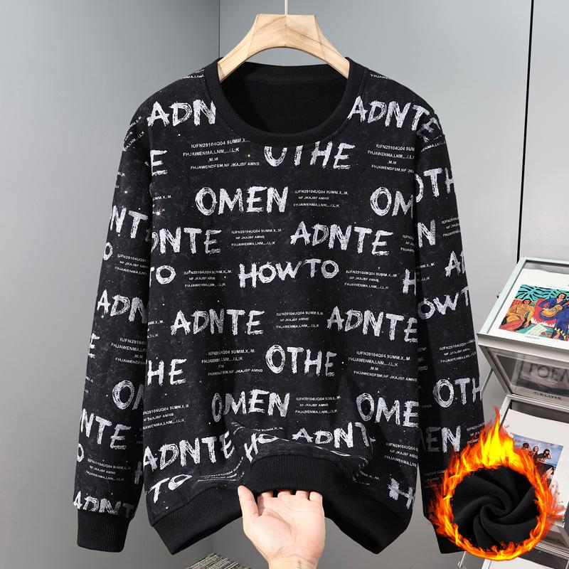 Plus Size 6XL-11XL Fashion Autumn Oversize Sweatshirts for Men Clothes Thick Warm Faux Fleece-lined Long Sleeve Tops Casual Men's Pullovers