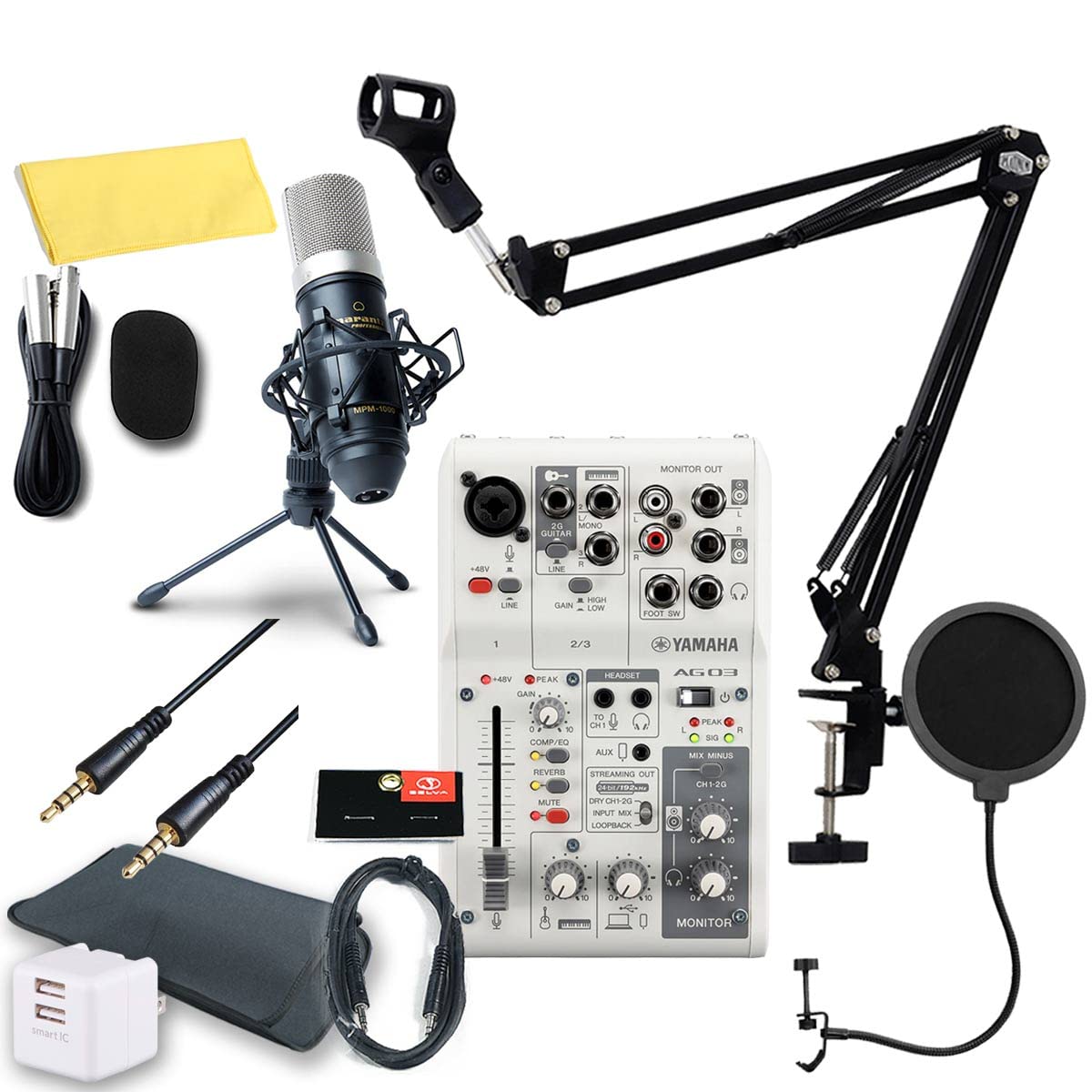 

Набір YAMAHA AG03MK2 WHITE для користувачів Android Конденсатор поп-рука AUX зручний чохол USB 2-портовий кабель змінного струму / Доставка/DTM - мікрофон, блокер, підставка, білий