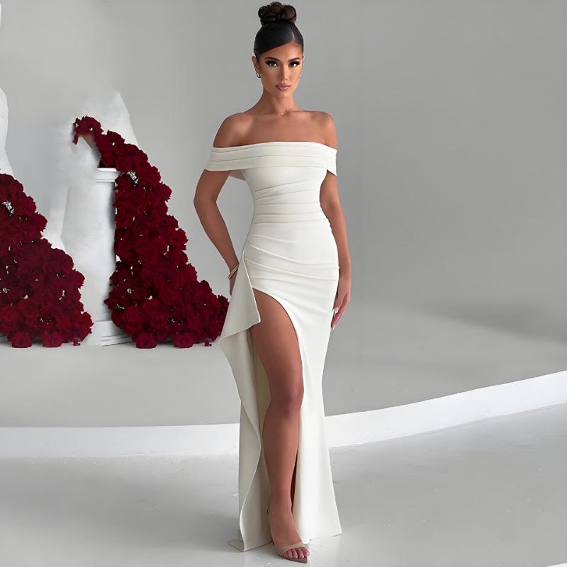 Women Sexy Strapless Off Shoulder Backless Slit Long Bodycon Dress