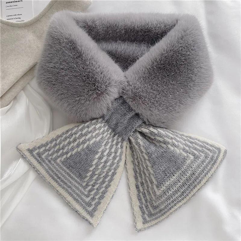 Scarf Female Autumn and Winter Hundred with Plush Faux Otter Hair Scarf Stripes Thickening Warm Neck Protection Fur Collar