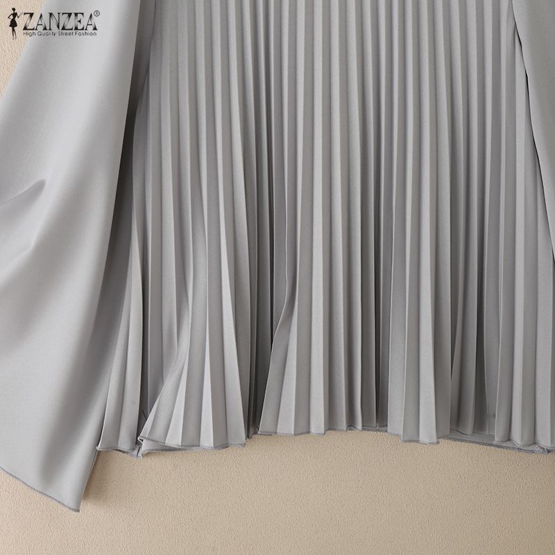 ZANZEA Blouse ample décontractée à manches longues évasées et col montant pour femmes