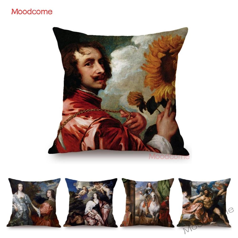 Van Dyck Renaissance Baroque Famous Oil Painting Royal Court Lady Wall Art Sofa Pillow Case Mourning Christ Linen Cushion Cover