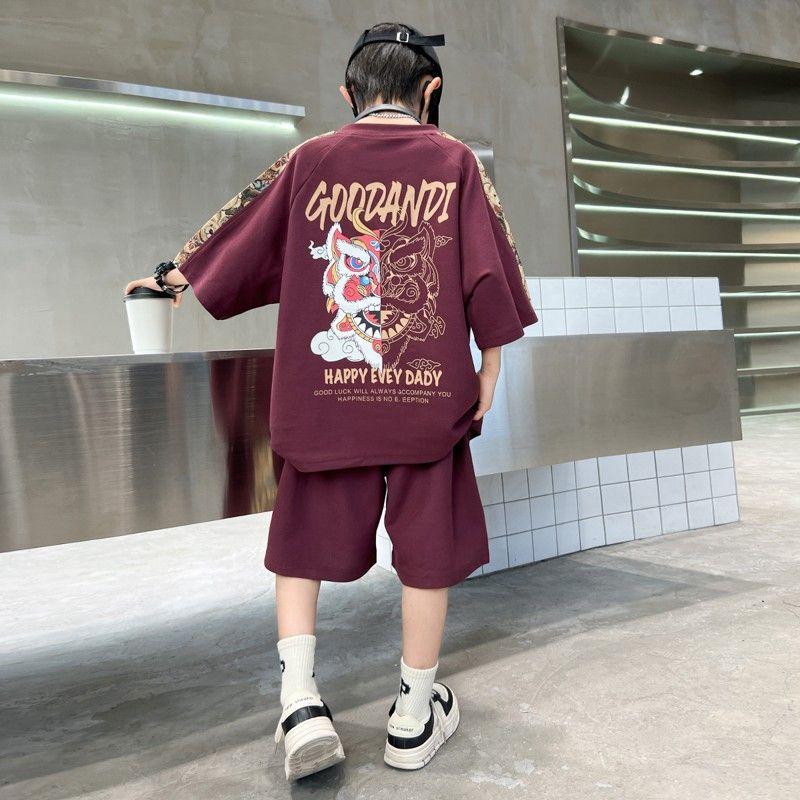 Children's Clothing Boys Summer Short-sleeved Suit New Middle and Large Children Summer Sports Shorts Two-piece Set