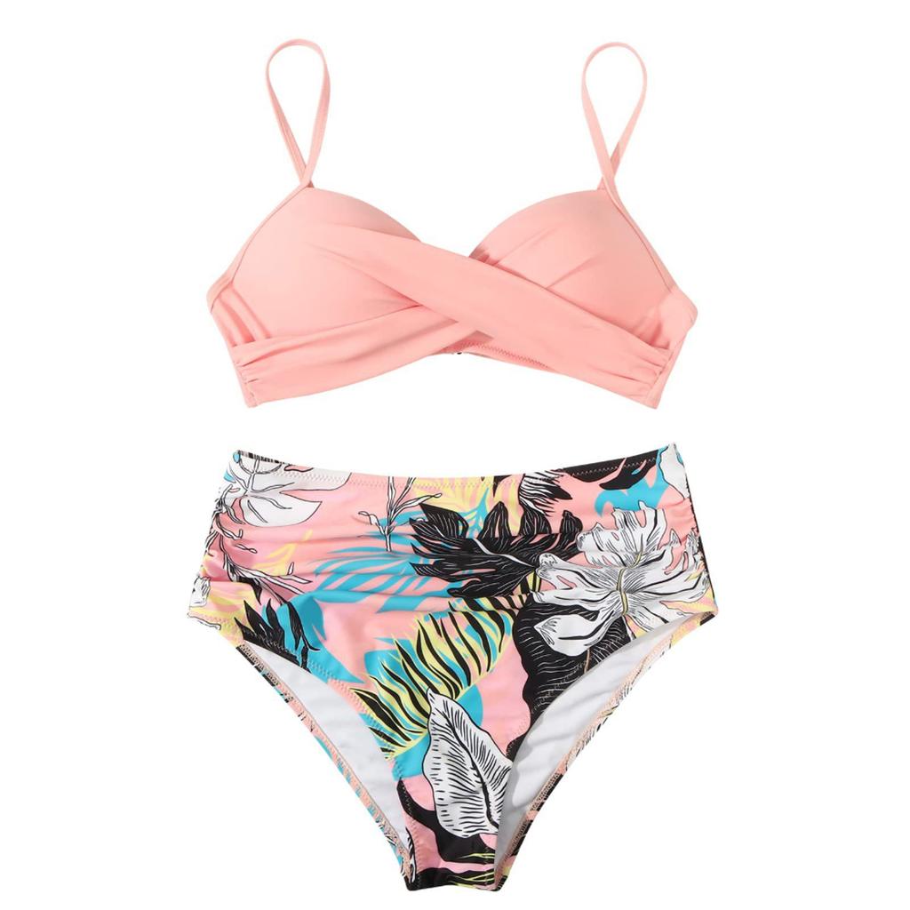 Costume da bagno bikini push up da donna costumi da bagno solidi sexy costume da bagno floreale femminile costumi da bagno increspati XL bikini a vita alta donna