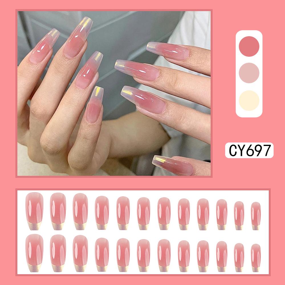 Reusable Blush Nail Art Set: 24 Detachable Wearable Nail Stickers