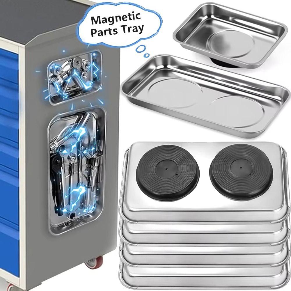 1Pcs Round Square Magnetic Parts Tray Silver Multifunctional Tool Organizer Magnet Stainless Steel Parts Bowl