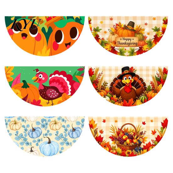 Semicircular Autumn Party Supplies Fall Bunting Fan Flag for Outside, 1.5 X 3ft Turkey Pumpkin Maple Thanksgiving Leaf Pattern Hanging Banner, Harvest