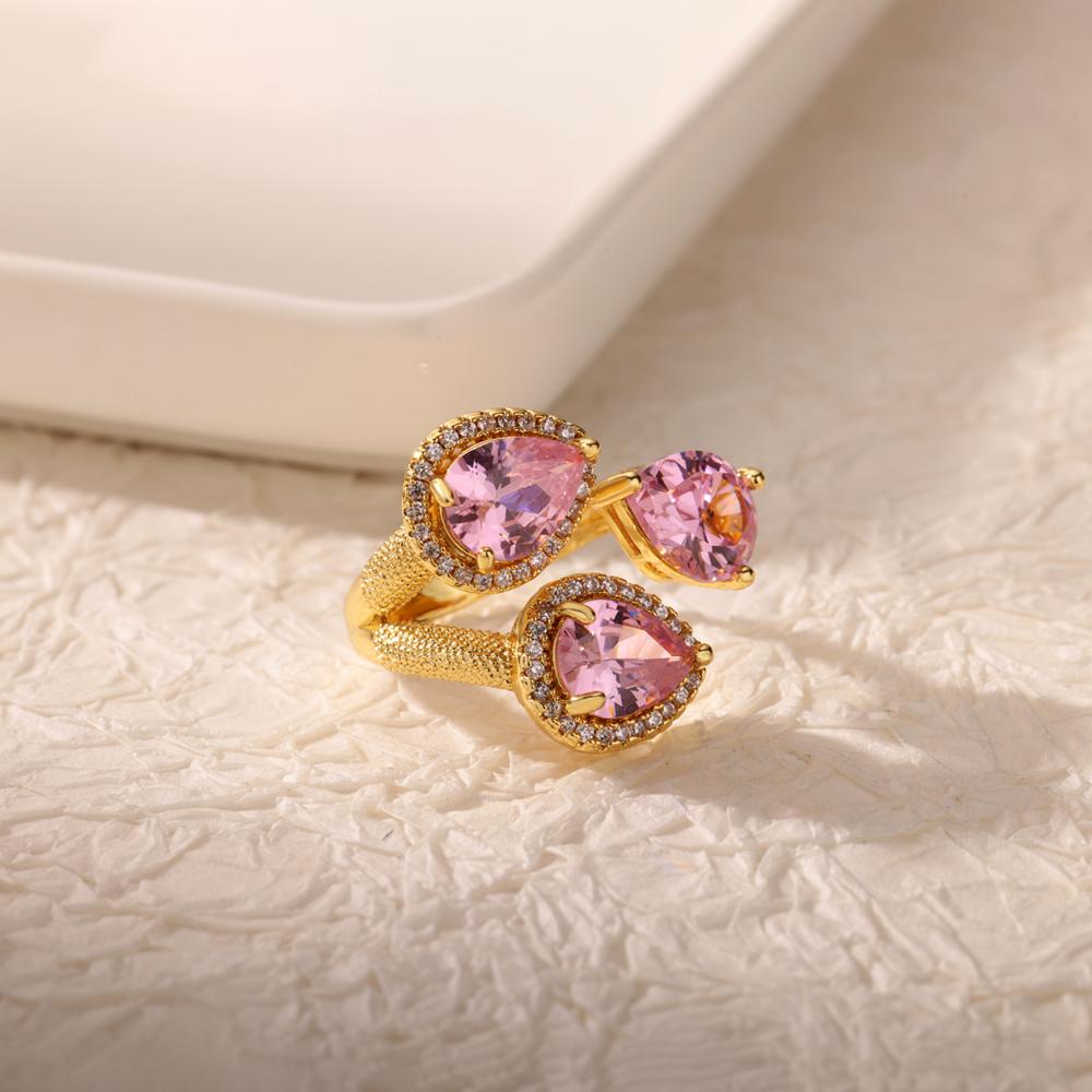 

Роскошные кольца из нержавеющей стали с цирконом в виде цветка, регулируемое кольцо с цирконом, женские свадебные аксессуары с цирконом, не тускнеющие, подарок для отпуска Diameter 17.3 mm