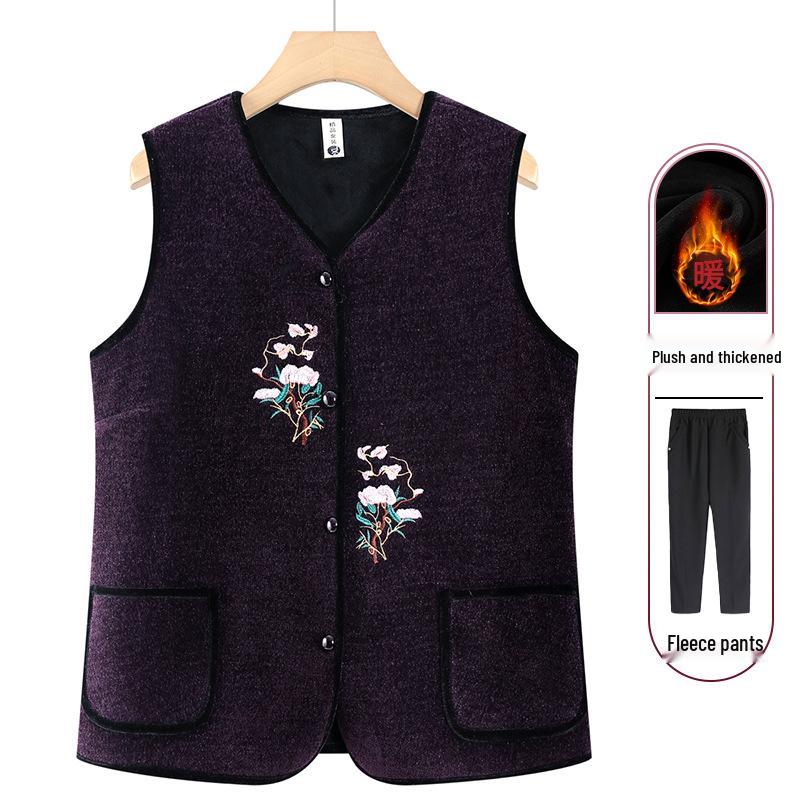 Babiččina hřejivá fleecem podšitá kardiganová vesta ve velkých velikostech na podzim a zimu