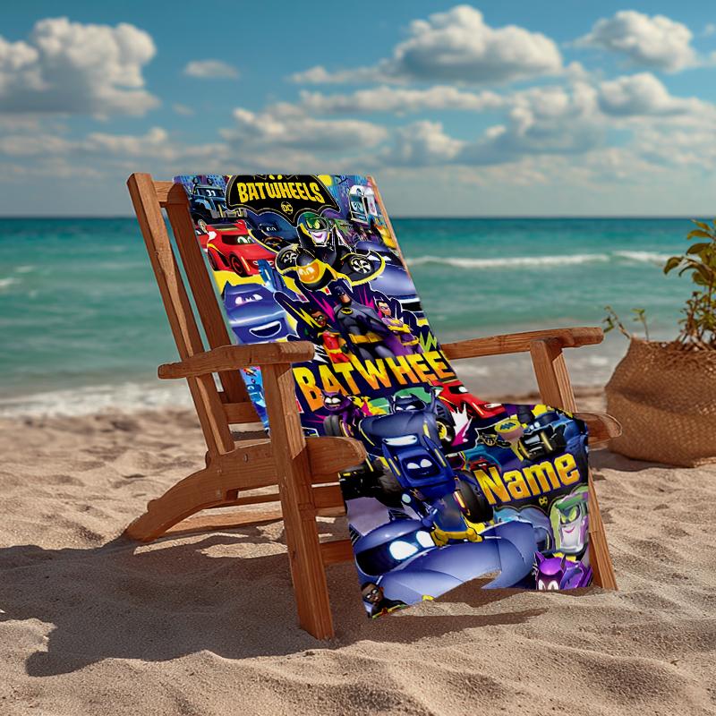 Custom Name Ultra-Soft Beach Towel with Batwheels Theme,Ideal for Pool - Camping, Diving - Perfect Travel Essential, Vibrant Beach Towel.