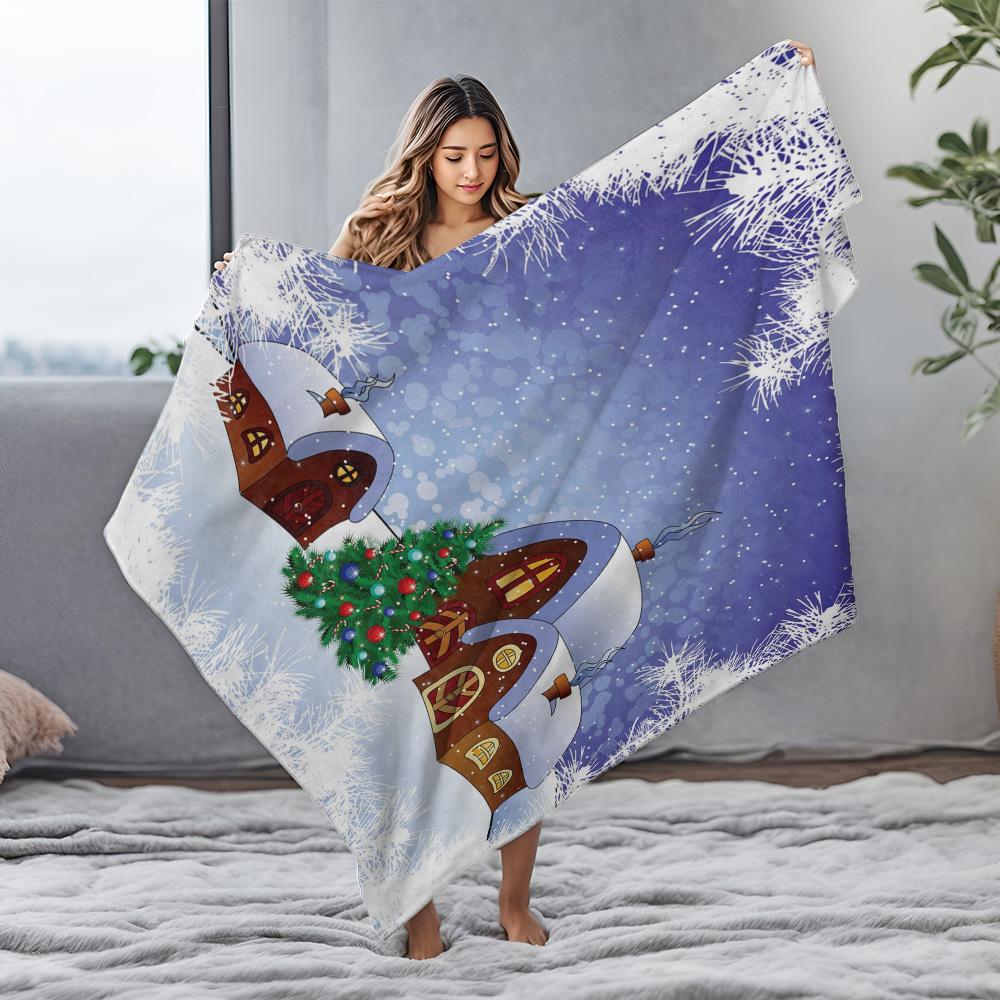 Cozy Christmas Village Throw Blanket Rustic Farmhouse Winter Holiday Decor Festive Home Decor Gift Soft Warm Fleece