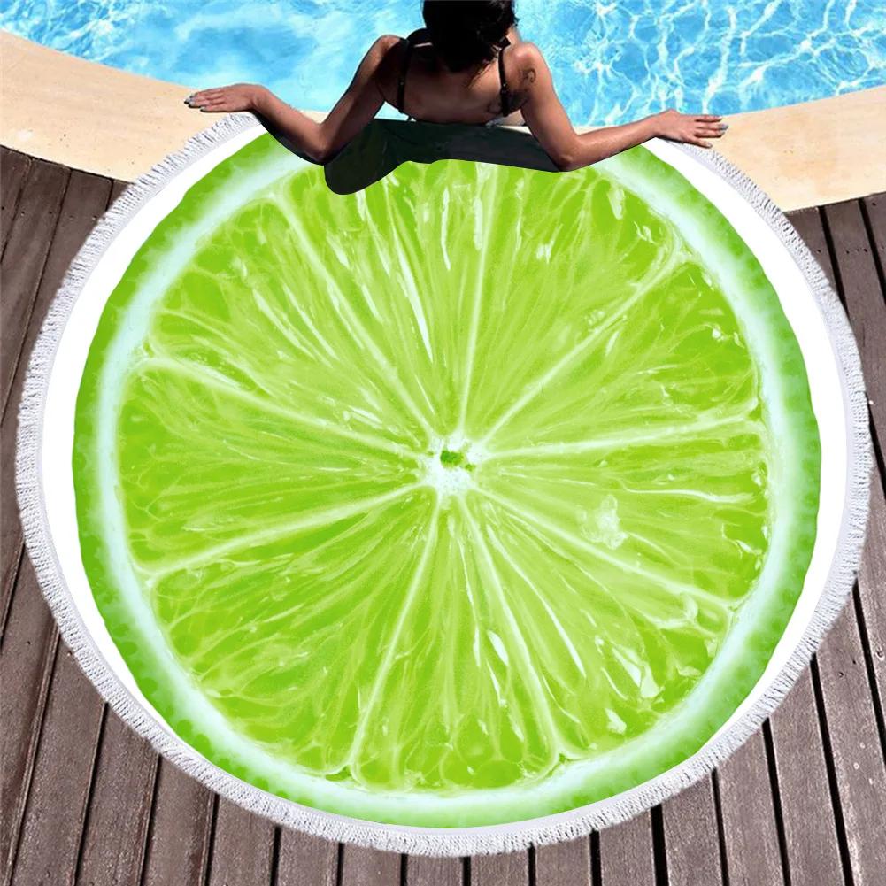 Watermelon Orange Microfiber Round Beach Towel Fruit Thick Shower Bath Towels Summer Swimming Circle Mat Towel With Tassels