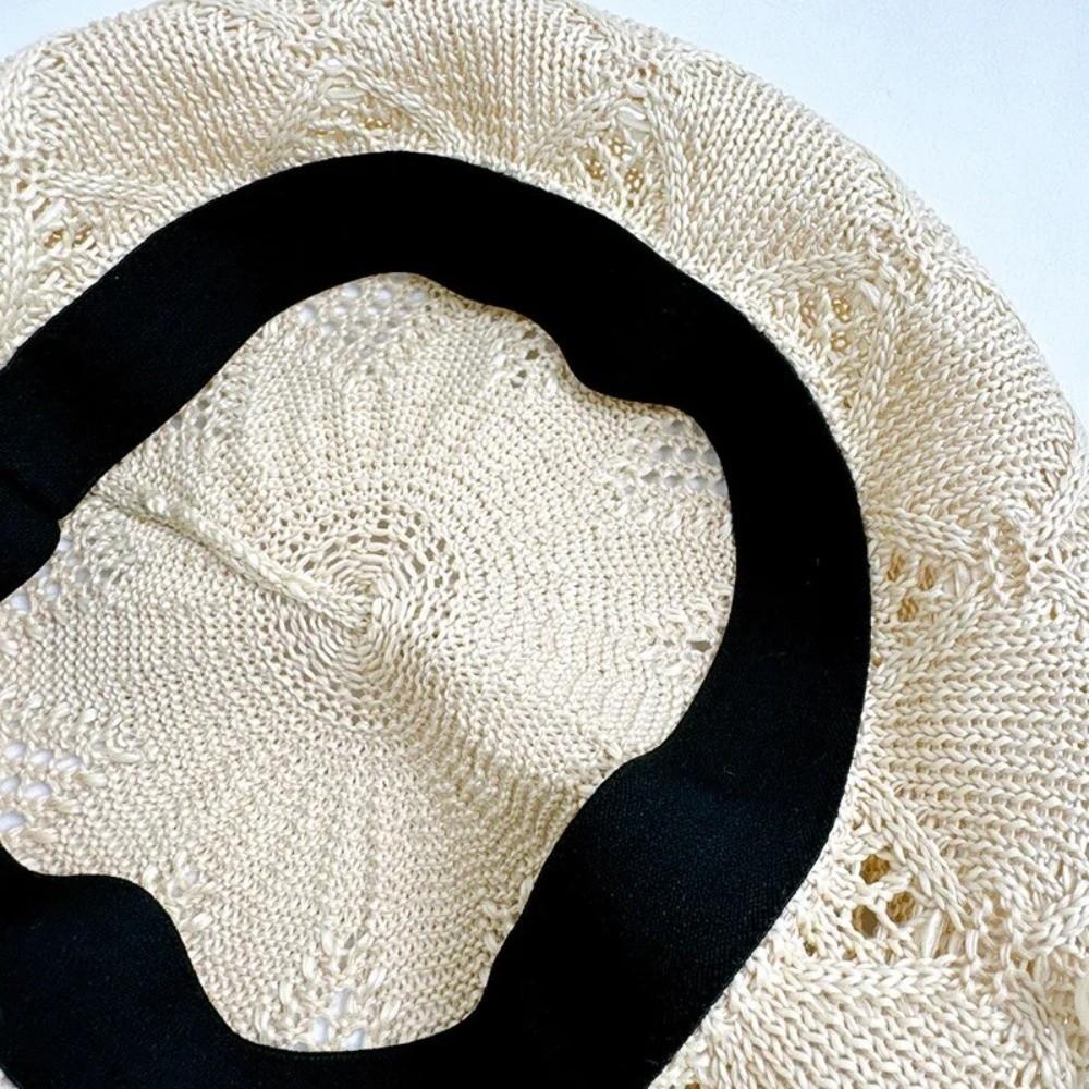 Summer Painter Hat Knitted Lady Pumpkin Hats Korean Hollow Beret Hat