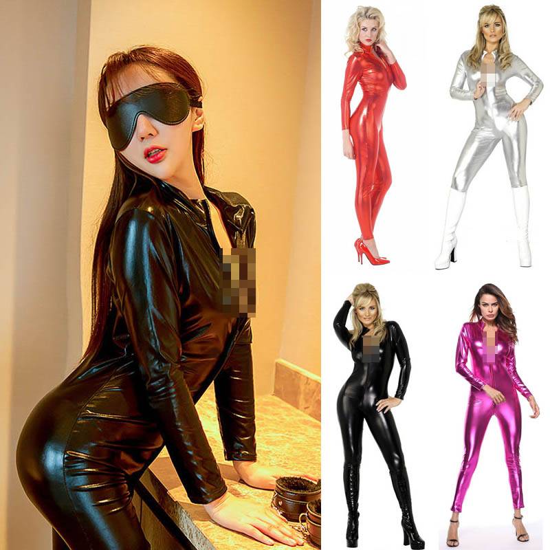 Catsuit Metallic Sexy Stretch Bodysuit Zipper Adult Costume Fashion Jumpsuit