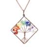 Handmade Wire-Wrapped Tree of Life Necklace with Natural Crushed Stone Crystal - Square Design, N09