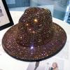 Chapeau femme automne et hiver mode strass élégant chapeau jazz rétro britannique polyvalent chapeau haut en laine incrusté de diamants tendance