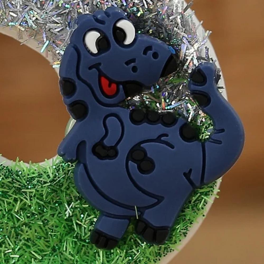 Świeczka urodzinowa z brokatem dinozaura, wysokość 3 cale, brokatowy wzór 3D, topper na tort, świeczki urodzinowe na tort z motywem zielonych zwierząt