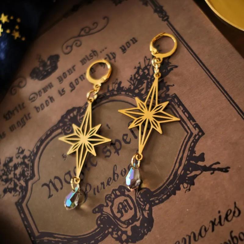 2026 New Vintage Bohemian Star Crystal Drop Earrings for Women, Gothic Celestial Mystic Star Dangle Earrings Gift