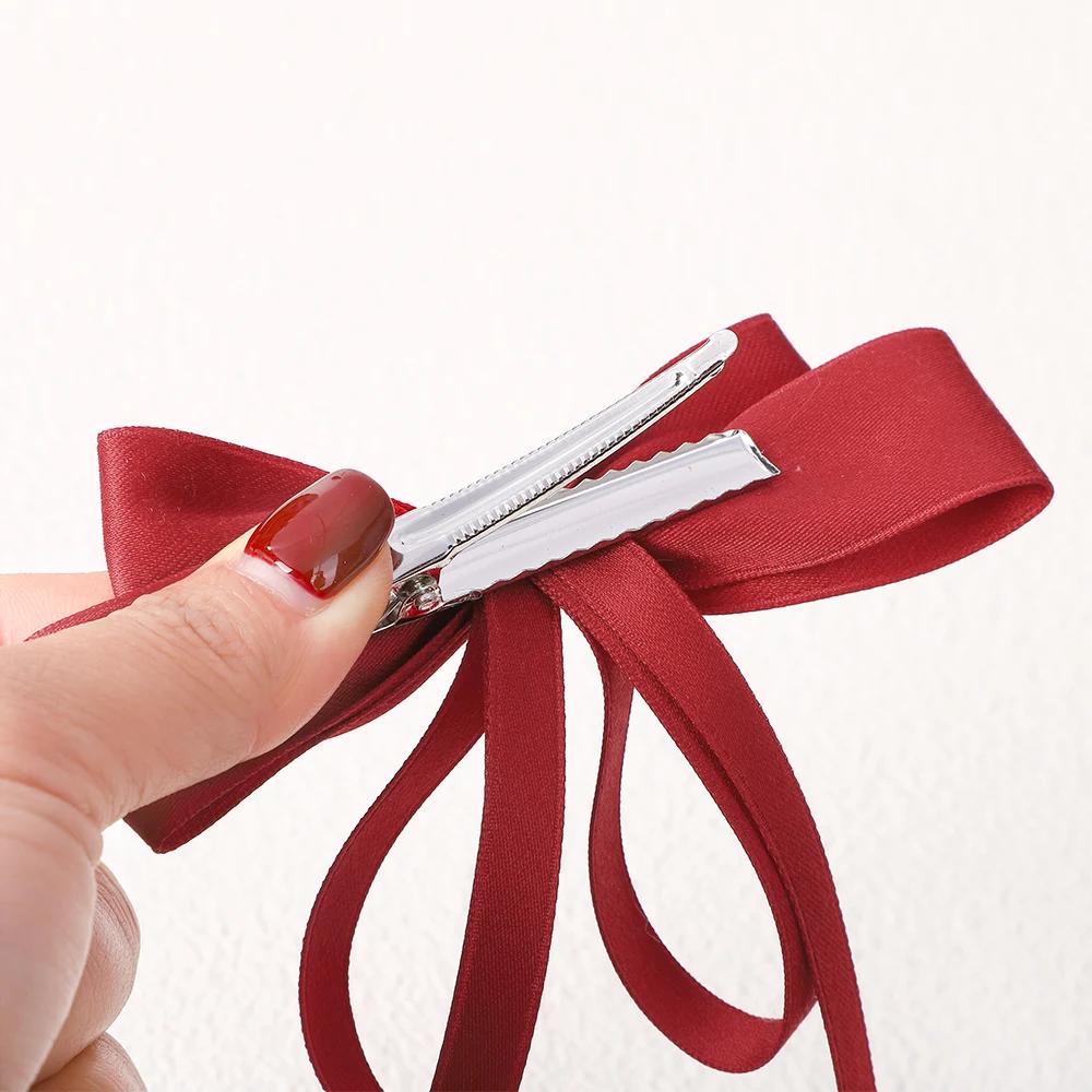 2pcs Elegant Double Layer Ribbon Bowknot Hair Clip for Girl Boutique Headwear Hairgripes Long Tassel Ponytail Hair Accessories