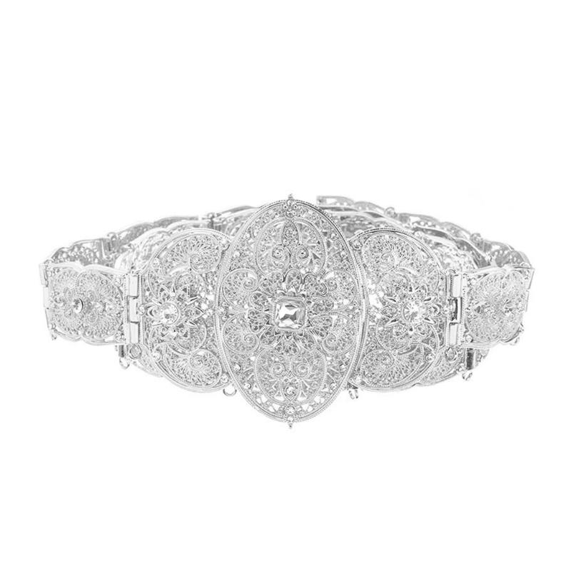 Russian Caucasus Crystal Belt Hollowed Flower Chain Belt for Formal Dress Eye Catching Shimmering Long Robe Wedding Belt