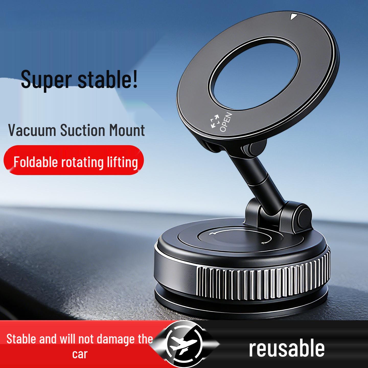 Magnetic Universal Car Phone Holder with Vacuum Suction, Hot-Selling Screen Mount for Center Console. Vacuum Strong Magnet [Cool Black]