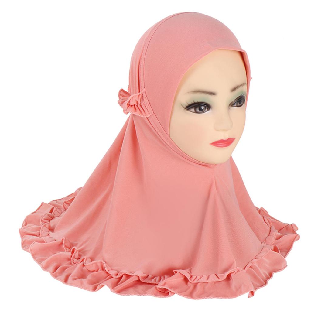 Beautiful Ruffle Solid Children Hijabs Muslim Girls Kids Hijab Islamic Headscarf Soft Stretch Fit 2-6 Years Old Girls Turban