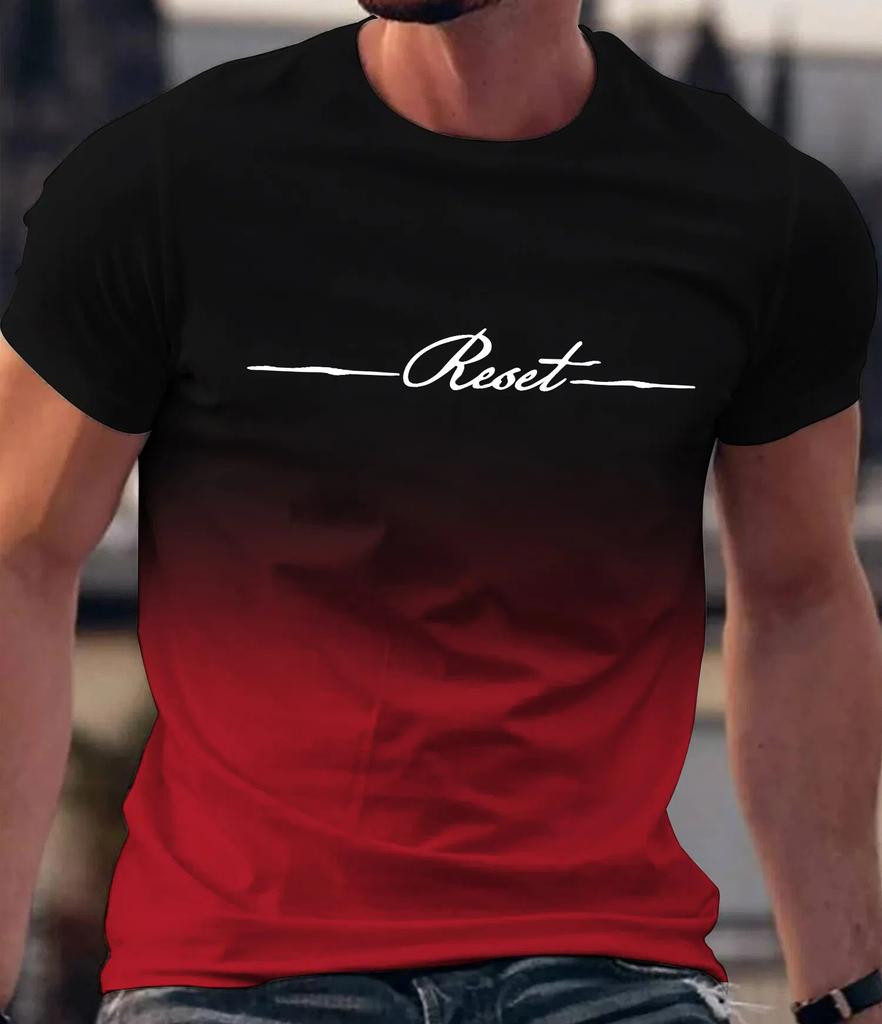 Sommer T-Shirt für Herren Täglicher Alphabet-Druck Farbverlauf Rundhals Kurzarm Herren Lässig Oversize T-Shirt Tops Größe XXS-6XL