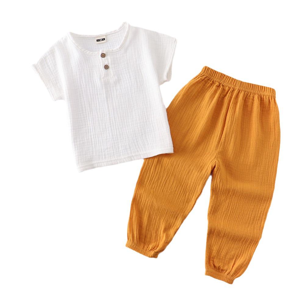Kids' Summer Cotton Linen Two-Piece Set - Short Sleeve Top & Joggers
