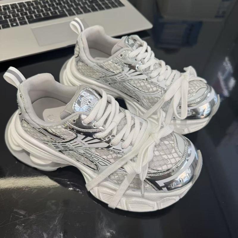 

Silver platform dad shoes women s new small man height and thinness mesh breathable sports and leisure shoes 35