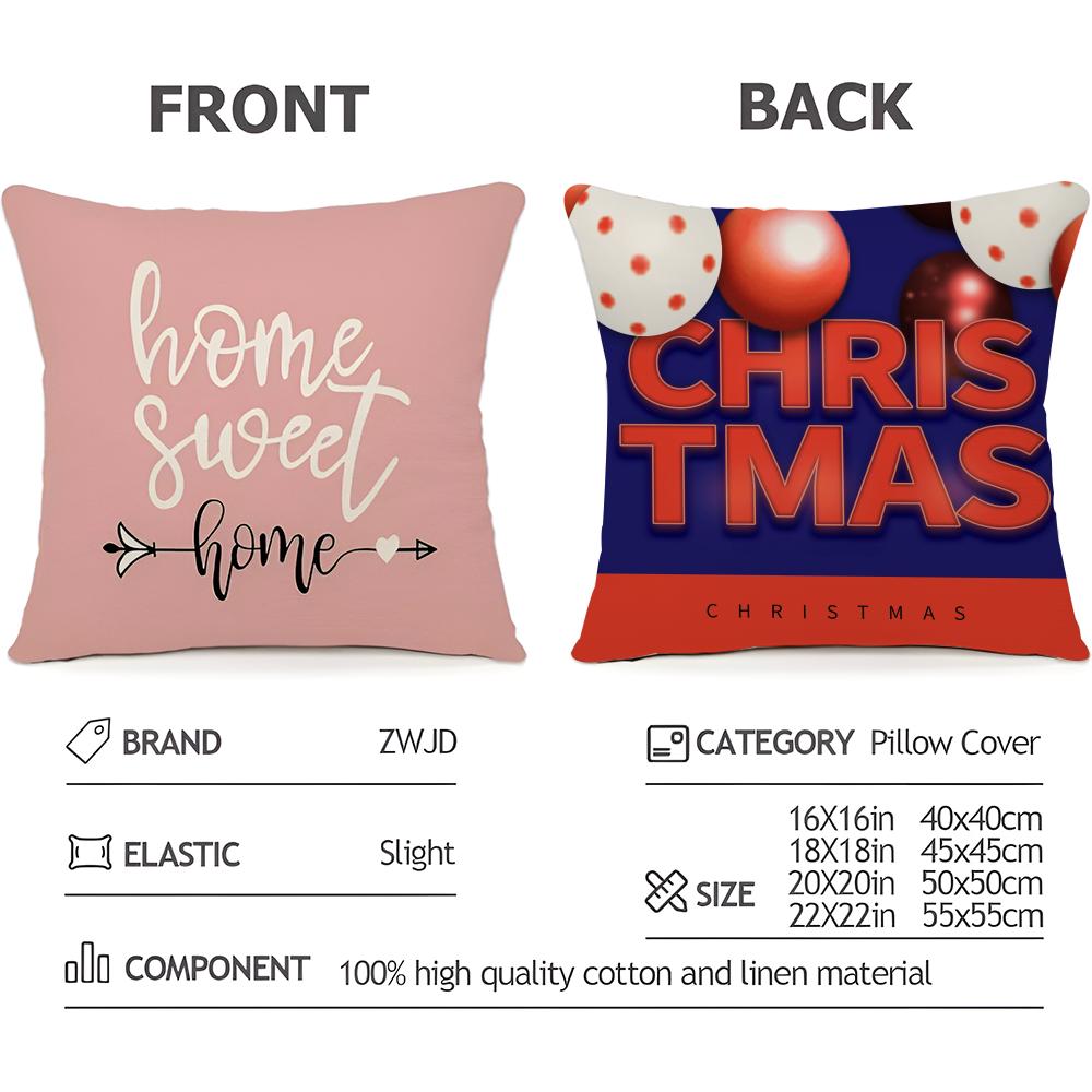 Merry Christmas Cushion Cover Household Decoration Linen Sofa Cushion Cover: Skin-Friendly & Breathable With Invisible Zipper