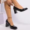 Fashion Escarpins En Cuir Verni Pour Femmes, Chaussures De Bureau Élégantes À Talons Hauts Noirs, Bouche Peu Profonde, Bout Carré,