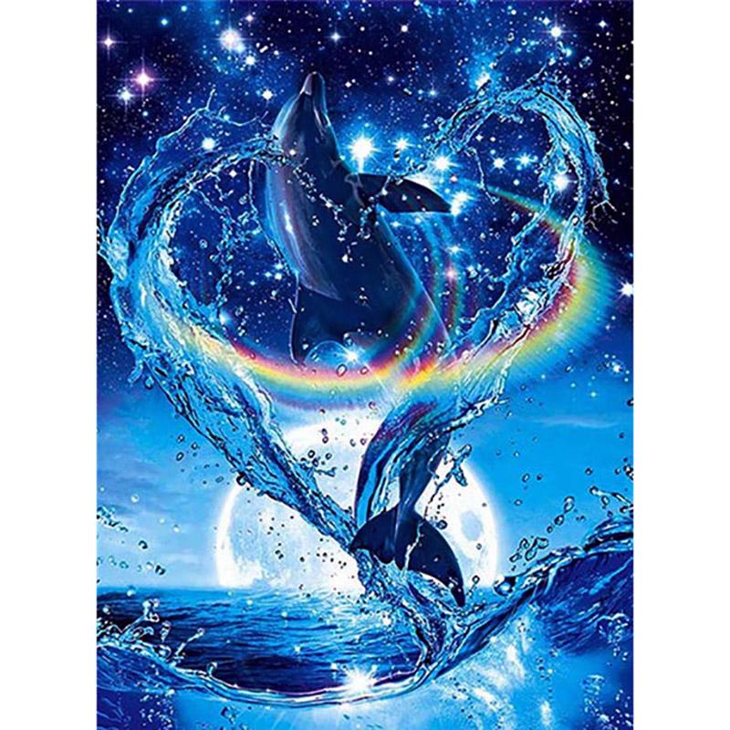 5D Diamond Painting Dolphin Full Round Diamond Embroidery Animals Pictures Of Rhinestones Mosaic Cross Stitch Home Decor