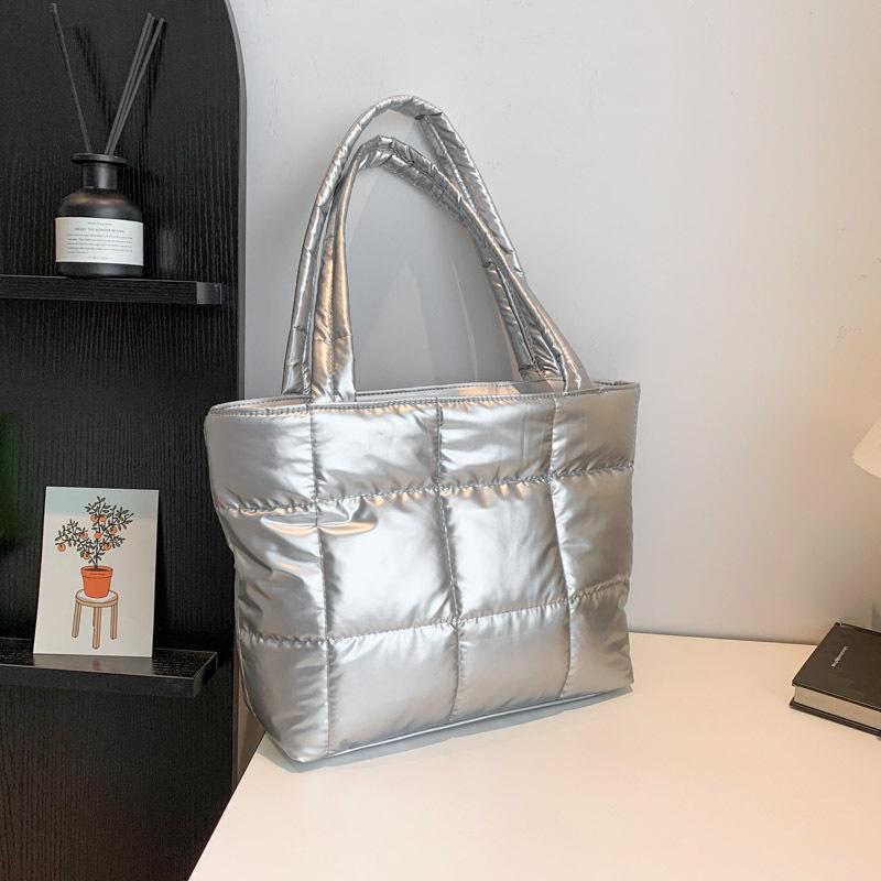

Однотонная простая женская повседневная сумка-тоут большой вместимости, женская новая сумка через плечо под мышкой, сумка-шоппер для поездок на работу серебряный