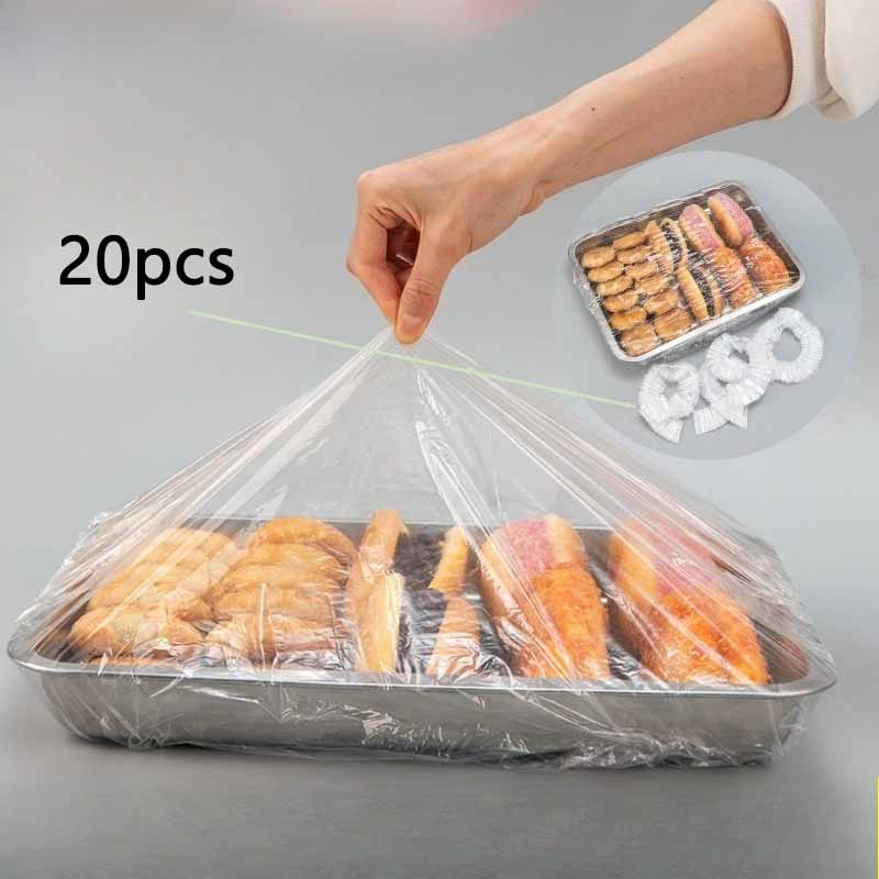 

20pcs/pack Transparent Extra Large Plastic Wrap Covers Food Grade Freshness Dust Covers Thickened Elastic Covers For Restaurants Cooked Food Baking 20pcs