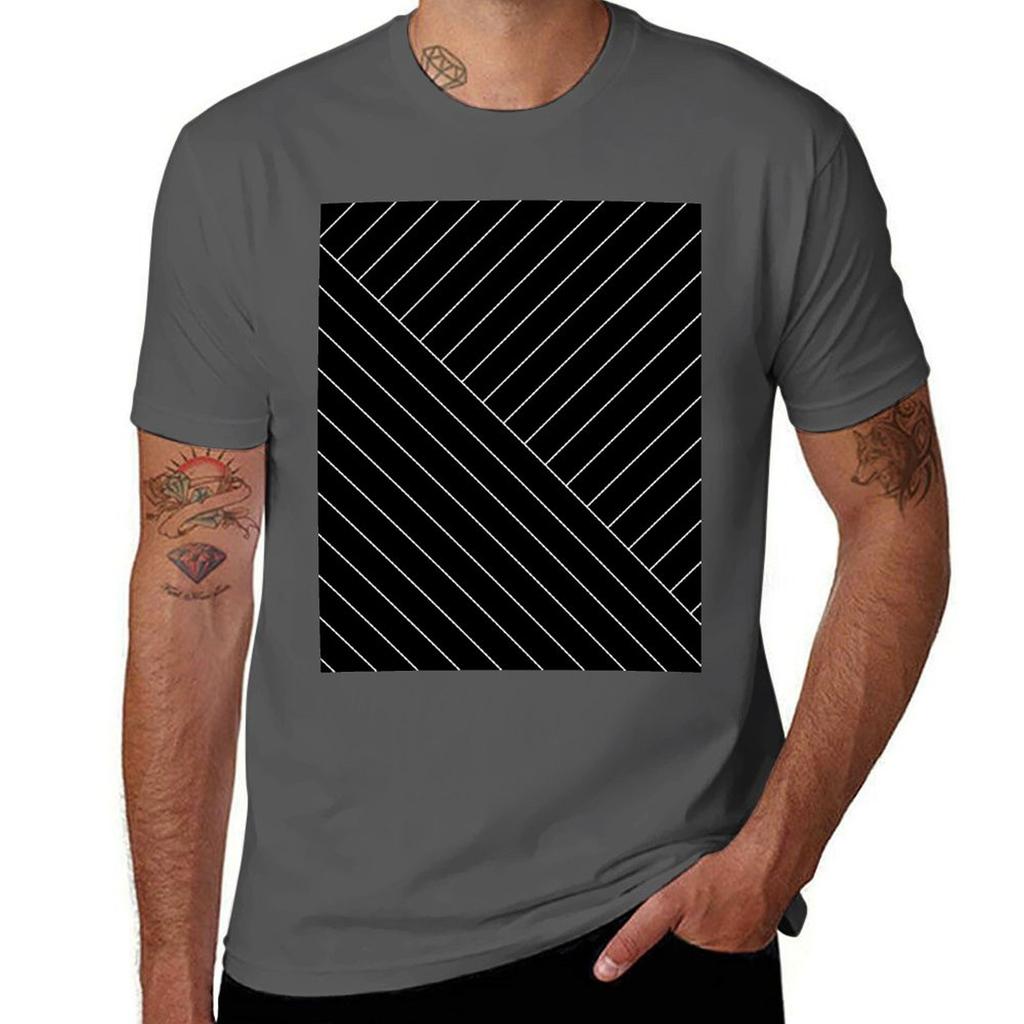 Abstract Geometric Lines Black Tshirt Stain Resistant Casual Tee