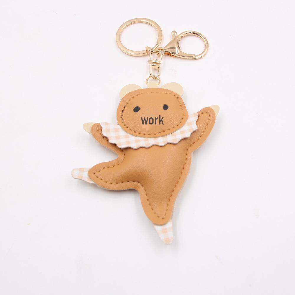 

Кожаный брелок для ключей «Балетный танцующий медведь» с клетчатым шарфом хаки