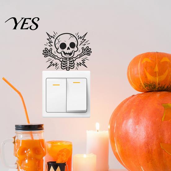 Bedroom Switch Decal Halloween Skeleton Light Sticker, Electric Decal, Removable Cover Decals, PVC Waterproof Wall Art for Home Living Room
