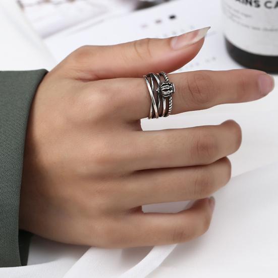 Yousheng Couple Ring Punk Style Decorative Open Design Adjustable All-match Jewelry Gifts Geometric Men Women Faux Gem Decoration Finger Ring for