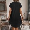 Ladies' Loose And Comfortable Summer Color Cotton Linen V-neck Button Up Dress