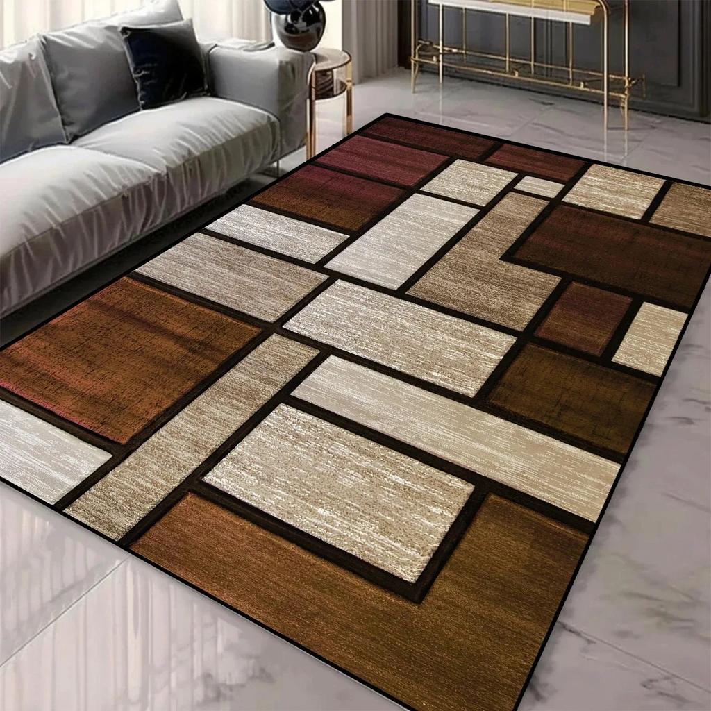 Geometric Pattern 3D Area Rugs for Living Room and Bedroom Decor Washable Carpets with Non-slip Backing European Inspired Mats