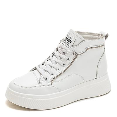 Fashion 5.5CM Genuine Leather Women Ankle Boots Platform Shoes High Top Sneakers White Spring Autumn Warm Fur Women Winter Shoes