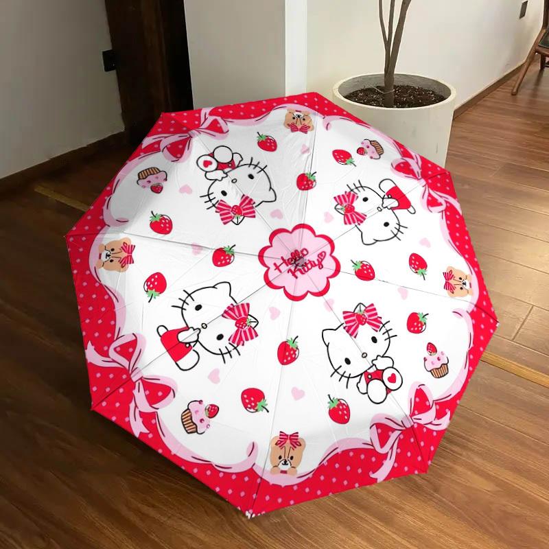 1pc Hello Kitty Strawberry Goodness Umbrella with Plastic Handle,Suitable for All Seasons Home Travel Outdoor UmbrellaSanlio599